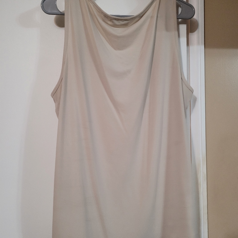 Beige Sheer With Sequence Over Solid Tank Top. - image 2